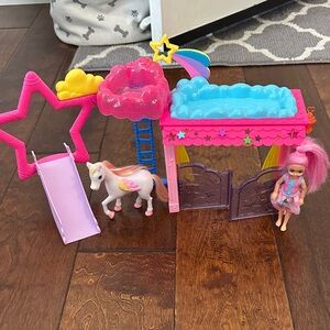 Barbie Pink and Blue Kids Playset with Unicorn and Doll